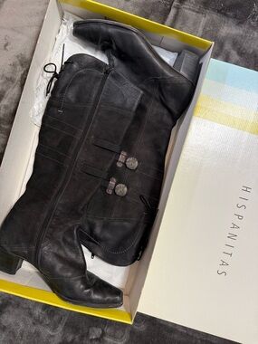 Hispanitas Black Leather Heeled Boots
